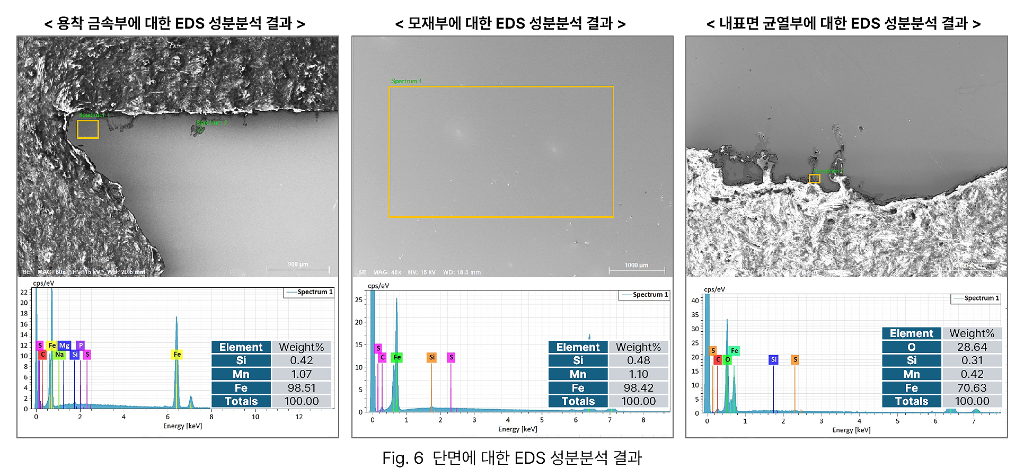 단면에 대한 EDS 성분분석 결과